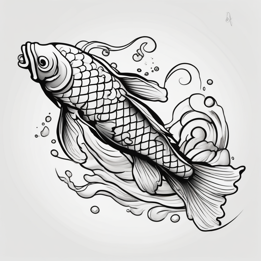 koi fish swimming upstream fishing tattoos, AI-generated Cartoon tattoo design